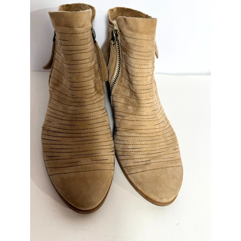 Paul Green Shasta Sliced Women Bootie 3 Brown Leather Side Zip Heeled Ankle Boot